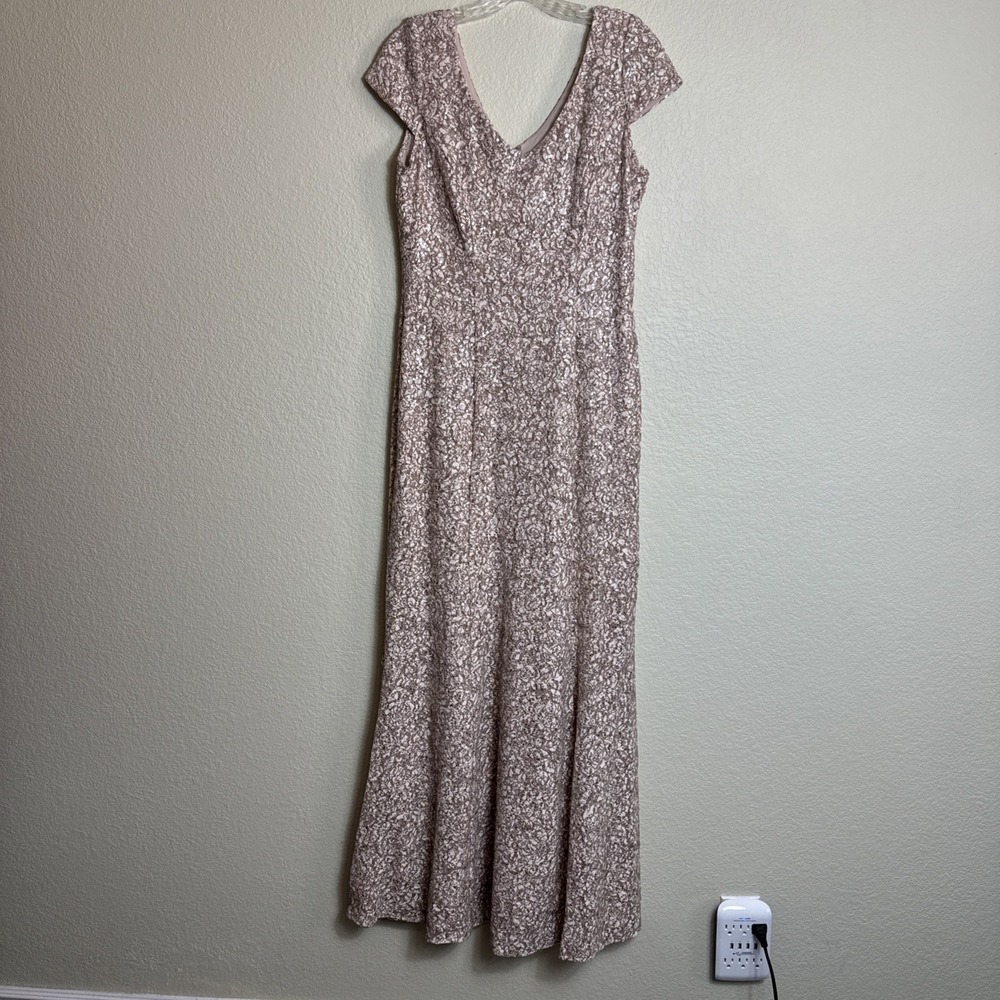 Alex Evenings Sequin Lace Maxi Gown Taupe Rose Gold Formal Wedding Dress 10